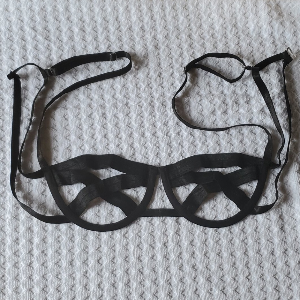 Underwire Black Strappy Open Bust Bra Bdsm Sexy